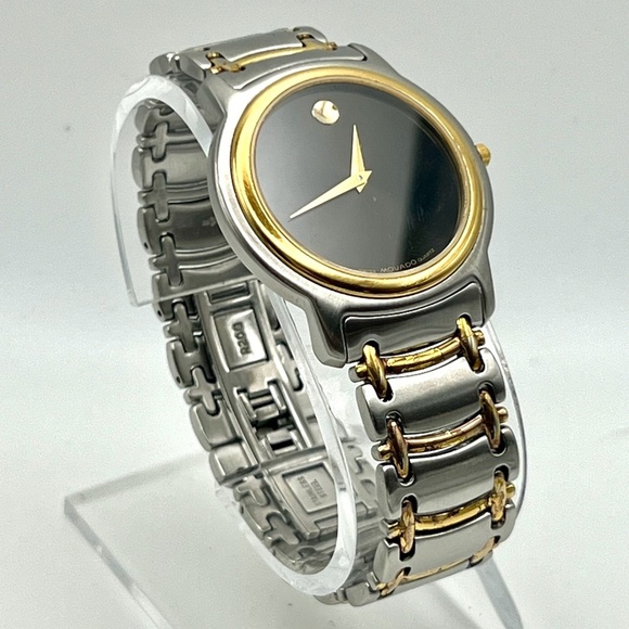 Movado Swiss Black and Silver Mens Watch Working - Picture 3 of 11